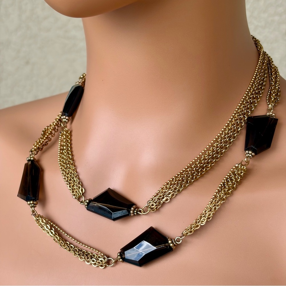Chico’s Elegant Gold & Black Multi Stranded Necklace